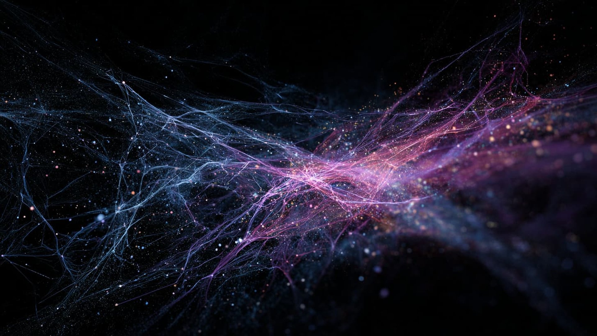 Abstrakte Visualisierung von Enterprise KI: Vernetzte Datenströme und neuronale Netzwerke symbolisieren die Integration von KI in Unternehmensworkflows