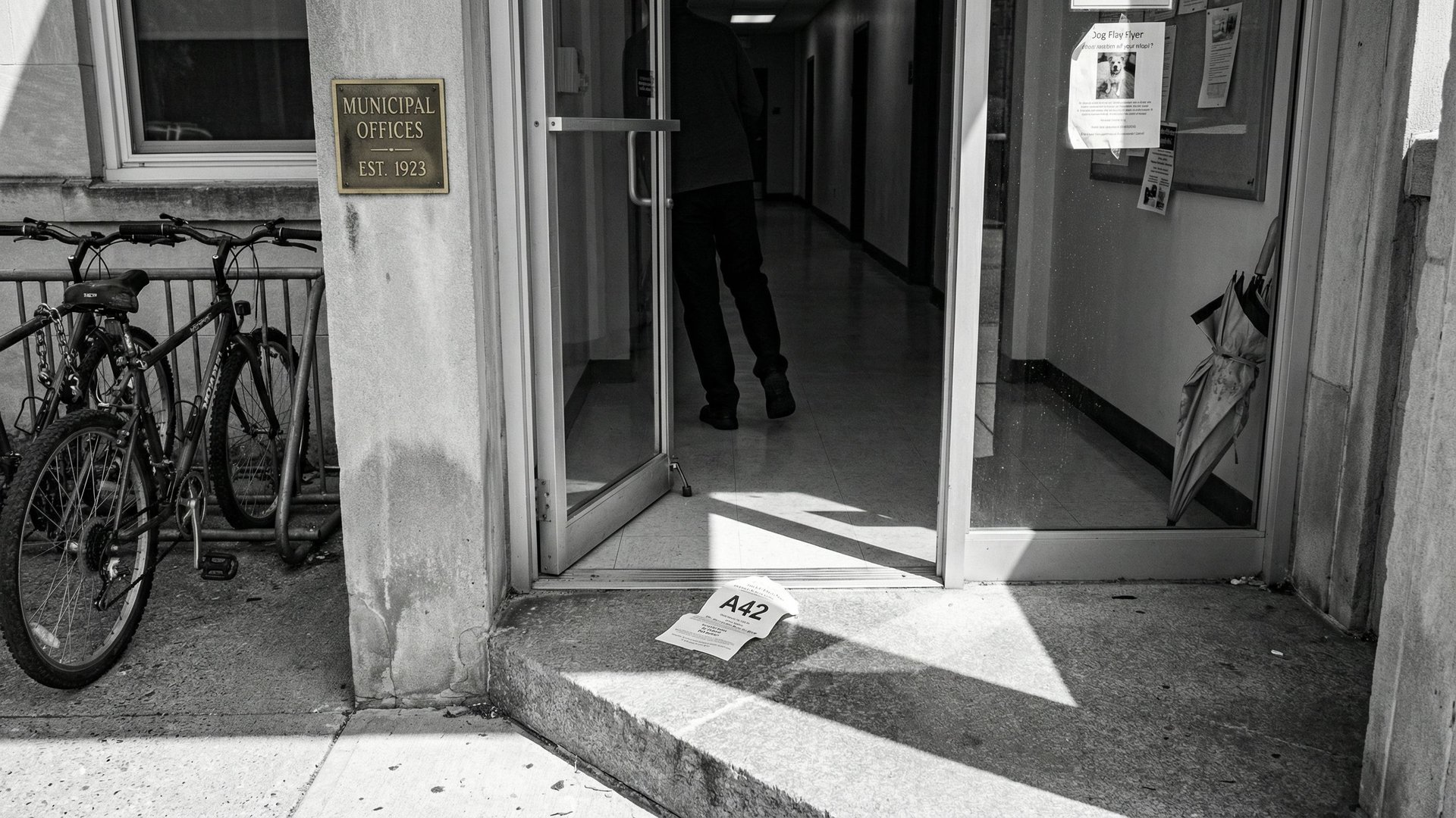 Government building interior with digital screens displaying citizen service data and AI-powered workflows